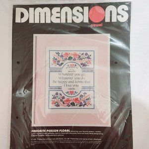 Dimension Favorite Person Sentiment Floral Stamped Crewel new vintage 1988